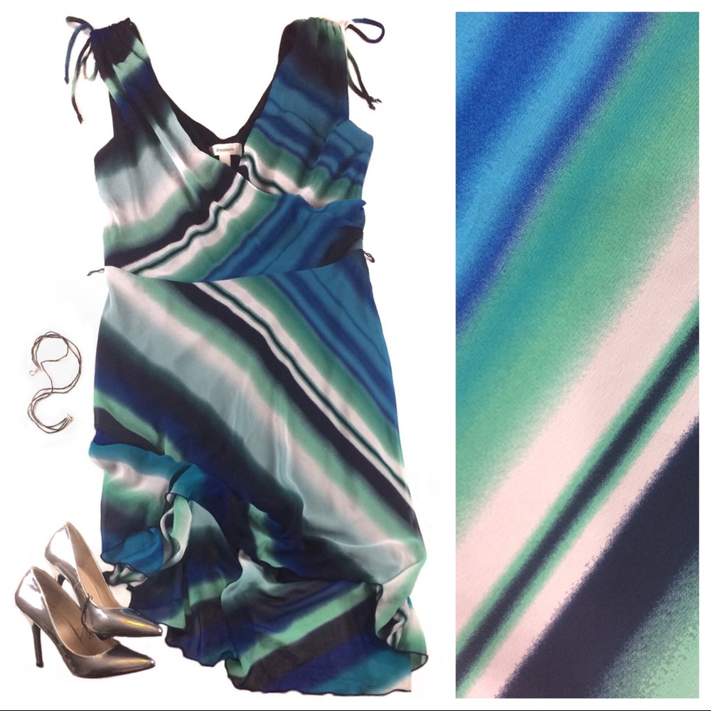 Striped Ombre Sleeveless Dress in Navy Blue, Green, White  -14- Dress Ba…